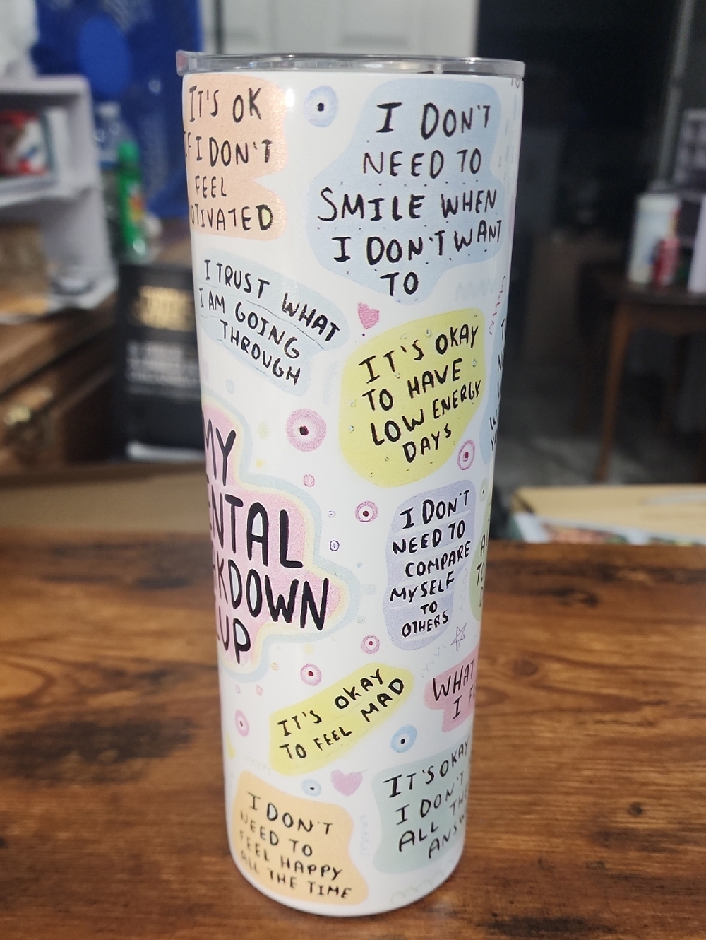 My Mental Breakdown Cup Tumbler - Pastel Affirmation Design 20oz With Straw FP24 - Picture 2 of 7